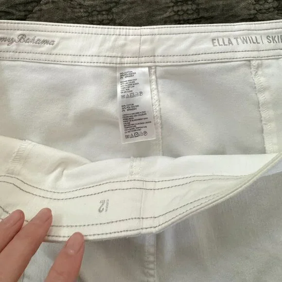 Tommy Bahama Ella Twill Skirt White Size 12 Button Front Cotton Blend 16" Long - Picture 4 of 5